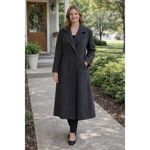 Vintage Wool Coat Long Gray ILGWU USA Tailored Minimalist Classic Overcoat